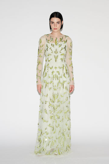 AMANDA GOWN GREEN EMBROIDERED TULLE