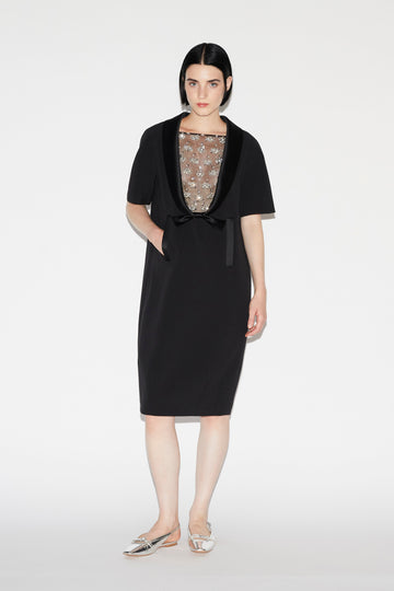 NORI DRESS BLACK EMBROIDERED CREPE