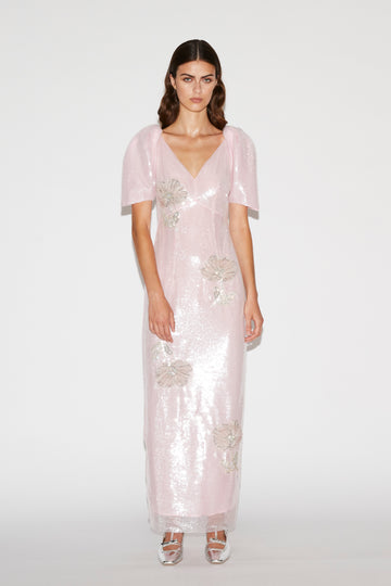 MYRNA DRESS PINK EMBROIDERED SEQUINS