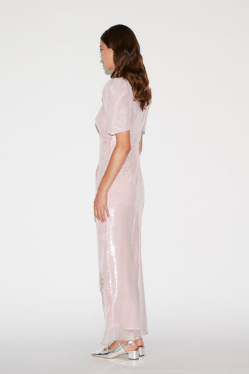 MYRNA DRESS PINK EMBROIDERED SEQUINS