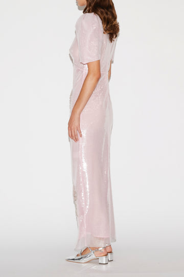 MYRNA DRESS PINK EMBROIDERED SEQUINS