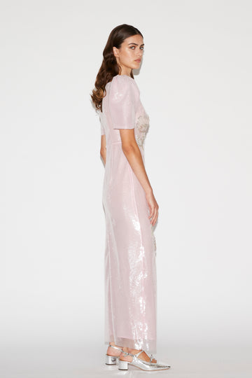 MYRNA DRESS PINK EMBROIDERED SEQUINS