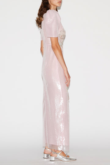 MYRNA DRESS PINK EMBROIDERED SEQUINS