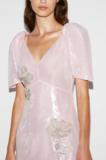 MYRNA DRESS PINK EMBROIDERED SEQUINS