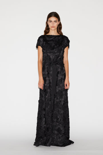 RANIA GOWN BLACK CUTWORK DUCHESSE