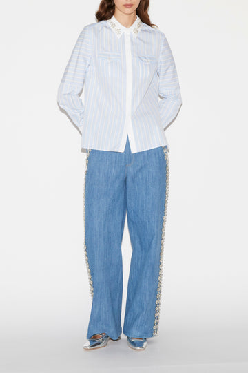 SHELLEY SHIRT BLUE STRIPE EMBELLISHED COTTON