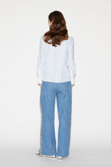 SHELLEY SHIRT BLUE STRIPE EMBELLISHED COTTON
