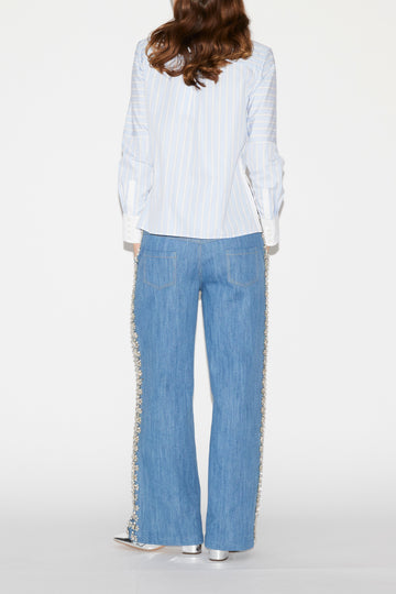 SHELLEY SHIRT BLUE STRIPE EMBELLISHED COTTON
