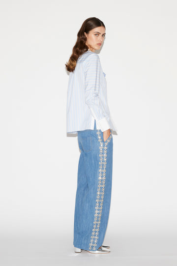 SHELLEY SHIRT BLUE STRIPE EMBELLISHED COTTON