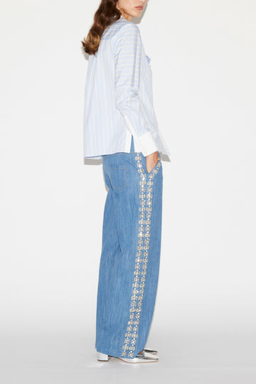 SHELLEY SHIRT BLUE STRIPE EMBELLISHED COTTON