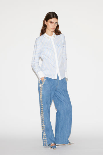 SHELLEY SHIRT BLUE STRIPE EMBELLISHED COTTON