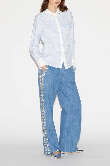 SHELLEY SHIRT BLUE STRIPE EMBELLISHED COTTON