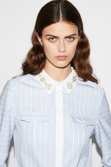 SHELLEY SHIRT BLUE STRIPE EMBELLISHED COTTON