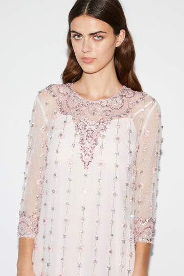 LEONA GOWN PINK EMBROIDERED TULLE