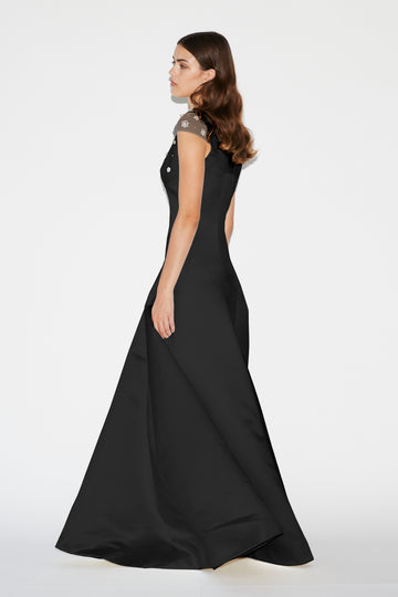 MARGO GOWN BLACK EMBROIDERED DUCHESS