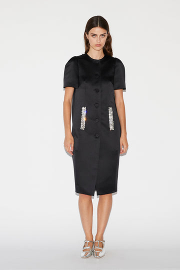 BETTY COAT BLACK EMBROIDERED DUCHESSE