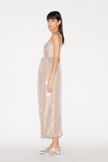 ESMERALDA DRESS NUDE EMBROIDERED SEQUINS