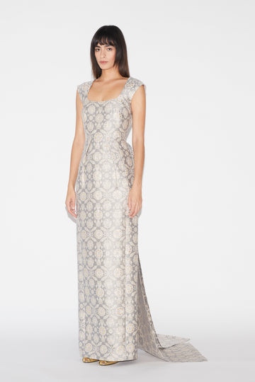 PATSY GOWN GREY JACQUARD