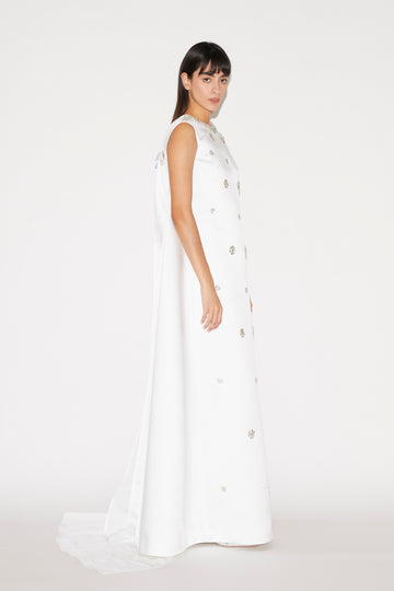 AMORET GOWN WHITE EMBRODIERED DUCHESSE