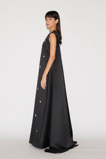 AMORET GOWN BLACK EMBRODIERED DUCHESSE