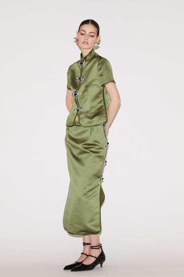 DANNY TOP OLIVE GREEN SATIN