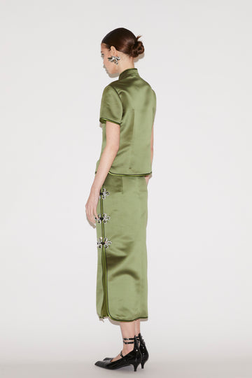 DANNY TOP OLIVE GREEN SATIN