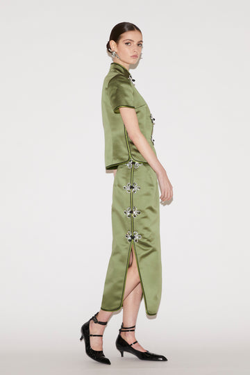 DARIO SKIRT OLIVE GREEN SATIN