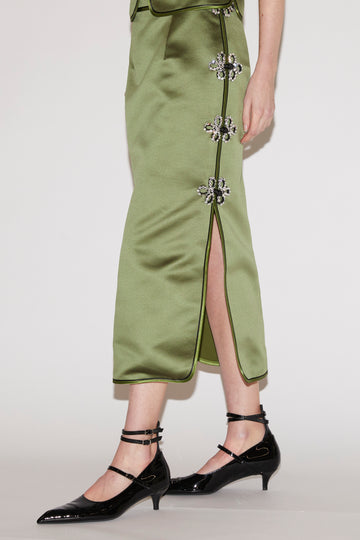 DARIO SKIRT OLIVE GREEN SATIN