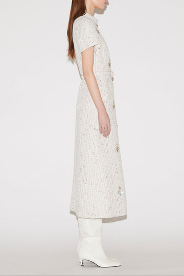 GENEVIEVE MIDI DRESS WHITE TWEED