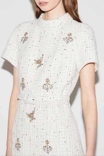 GENEVIEVE MIDI DRESS WHITE TWEED