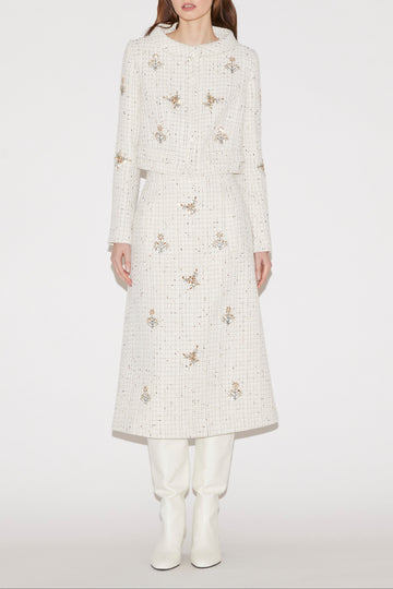 EVELINA MIDI SKIRT WHITE TWEED