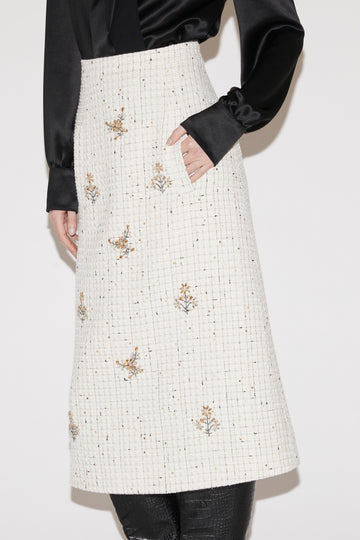 EVELINA MIDI SKIRT WHITE TWEED