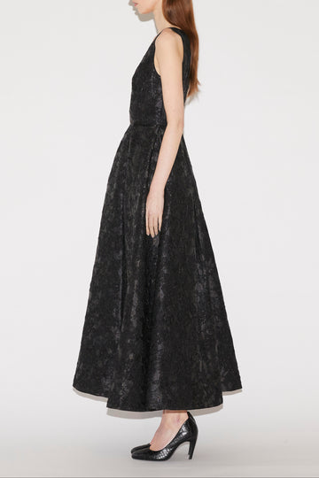 OMAYA MIDI DRESS BLACK CLOQUE