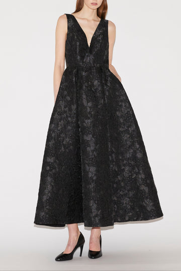 OMAYA MIDI DRESS BLACK CLOQUE