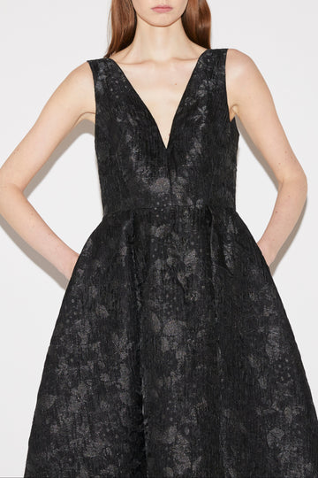 OMAYA MIDI DRESS BLACK CLOQUE