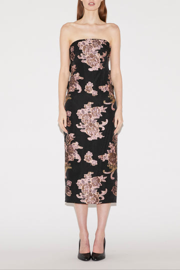 LOIS MIDI DRESS BLACK/PINK NOVELTY
