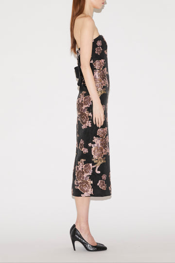 LOIS MIDI DRESS BLACK/PINK NOVELTY
