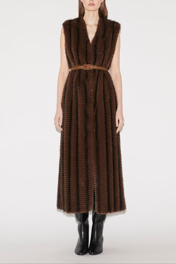HANA GILET DRESS BROWN FAUX FUR