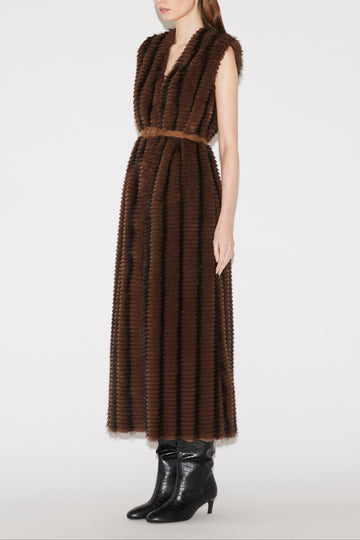 HANA GILET DRESS BROWN FAUX FUR