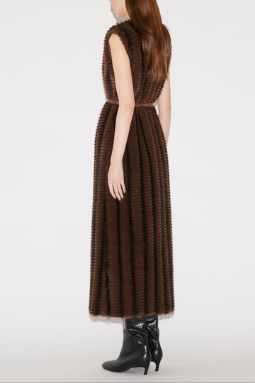HANA GILET DRESS BROWN FAUX FUR