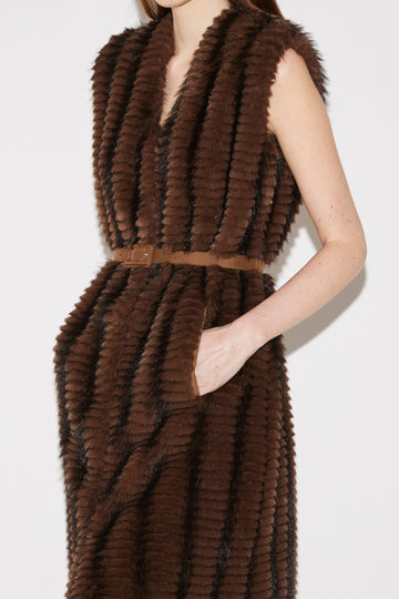 HANA GILET DRESS BROWN FAUX FUR