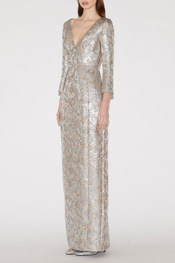 TARA GOWN BLUE JACQUARD