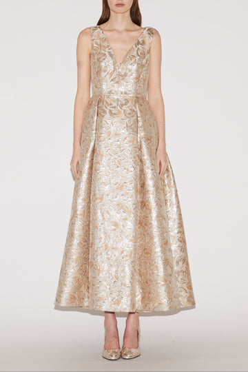 OMAYA MIDI DRESS GOLD JACQUARD