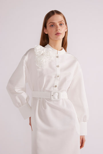 ADA MIDI DRESS WHITE JAPANESE FAILLE *PRE-ORDER*