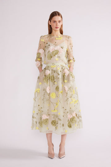 LANA MIDI SKIRT MULTI FLOWER EMBROIDERED ORGANZA *PRE-ORDER*