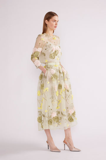 LANA MIDI SKIRT MULTI FLOWER EMBROIDERED ORGANZA *PRE-ORDER*