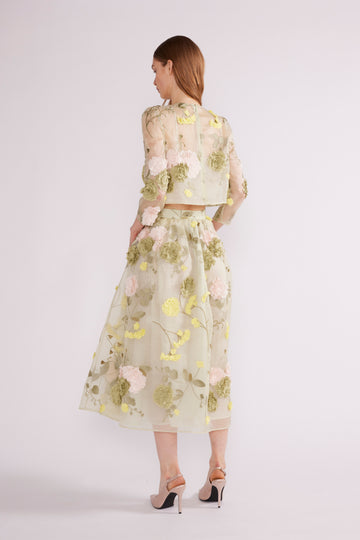 LANA MIDI SKIRT MULTI FLOWER EMBROIDERED ORGANZA *PRE-ORDER*