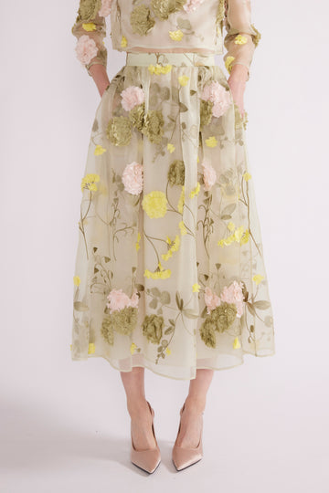 LANA MIDI SKIRT MULTI FLOWER EMBROIDERED ORGANZA *PRE-ORDER*