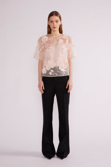 ASIA TOP PINK FLOWER EMBROIDERED ORGANZA *PRE-ORDER*