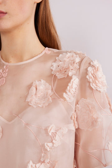 ASIA TOP PINK FLOWER EMBROIDERED ORGANZA *PRE-ORDER*